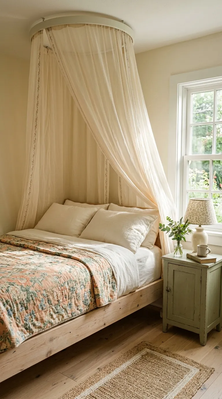 cozy cottagecore aesthetic room ideas Cottage Style Canopy Drapes