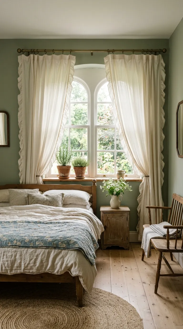 cozy cottagecore aesthetic room ideas Ruffled Cotton Curtains