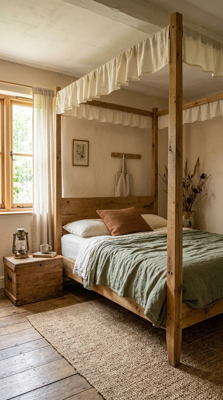 cozy cottagecore aesthetic room ideas Rustic Canopy Bed