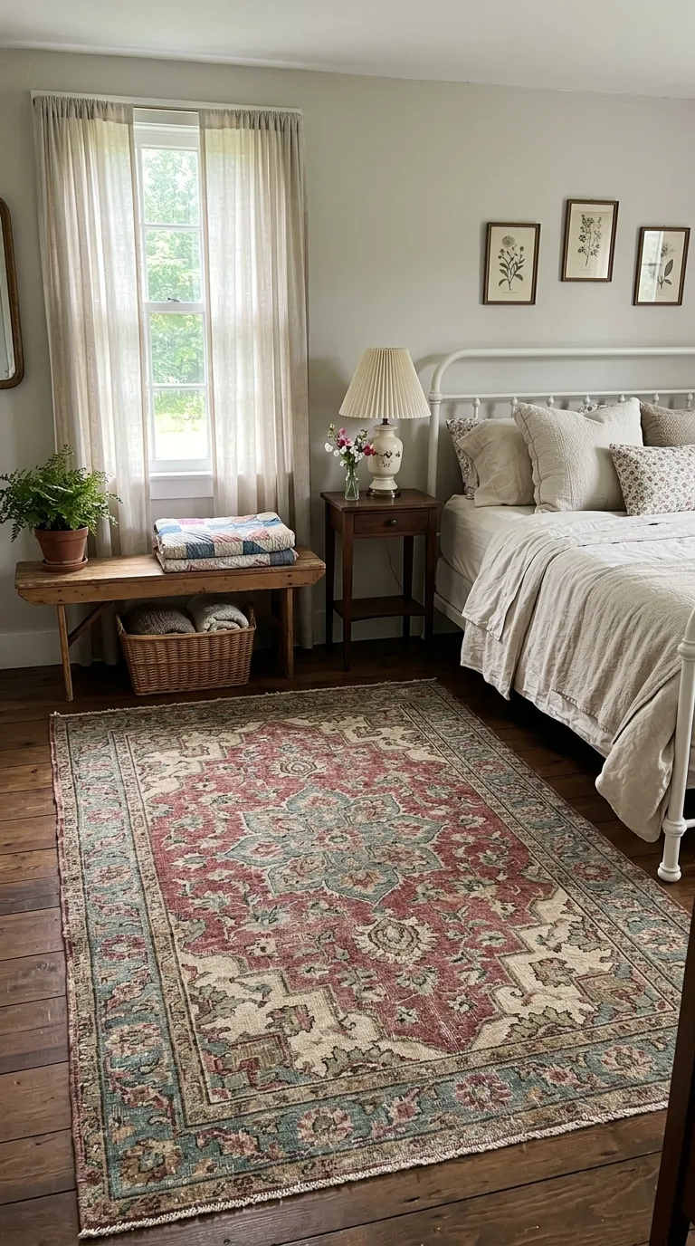 cozy cottagecore aesthetic room ideas Vintage Floral Rug