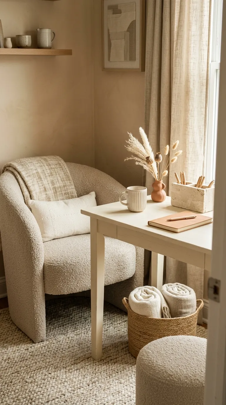 cozy desk setup inspiration Creamy Textile Comfort