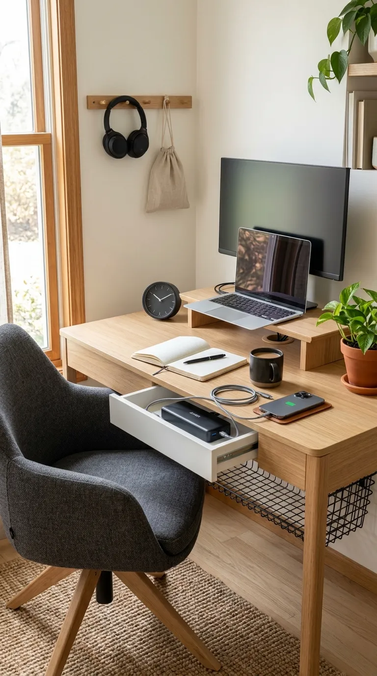 cozy desk setup inspiration Hidden Cable Control