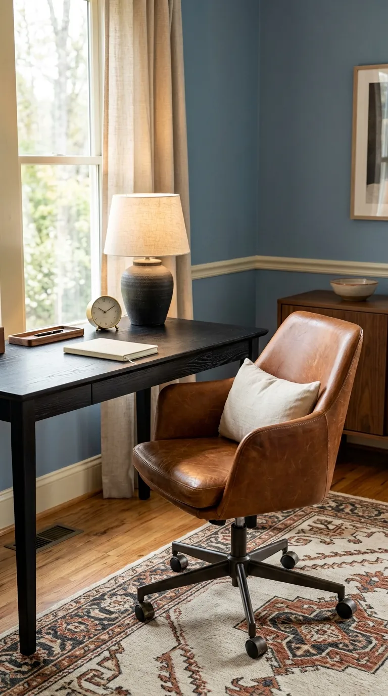 cozy desk setup inspiration Leather Chair Comfort