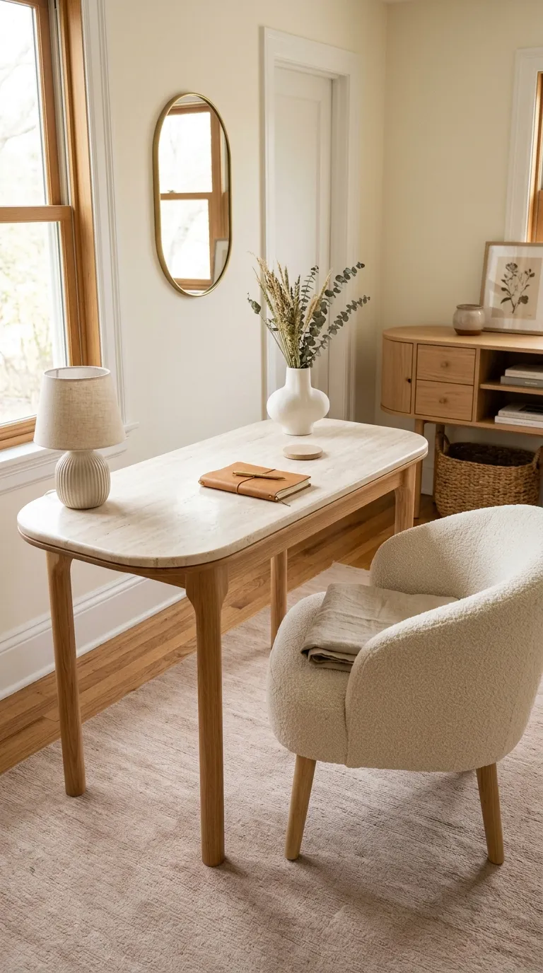 cozy desk setup inspiration Rounded Desk Shapes