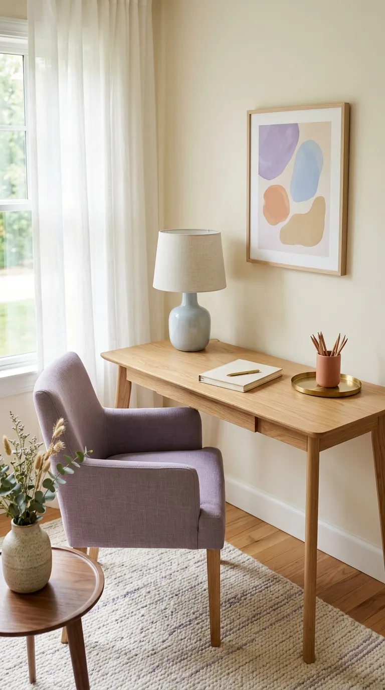 cozy desk setup inspiration Soft Color Accents