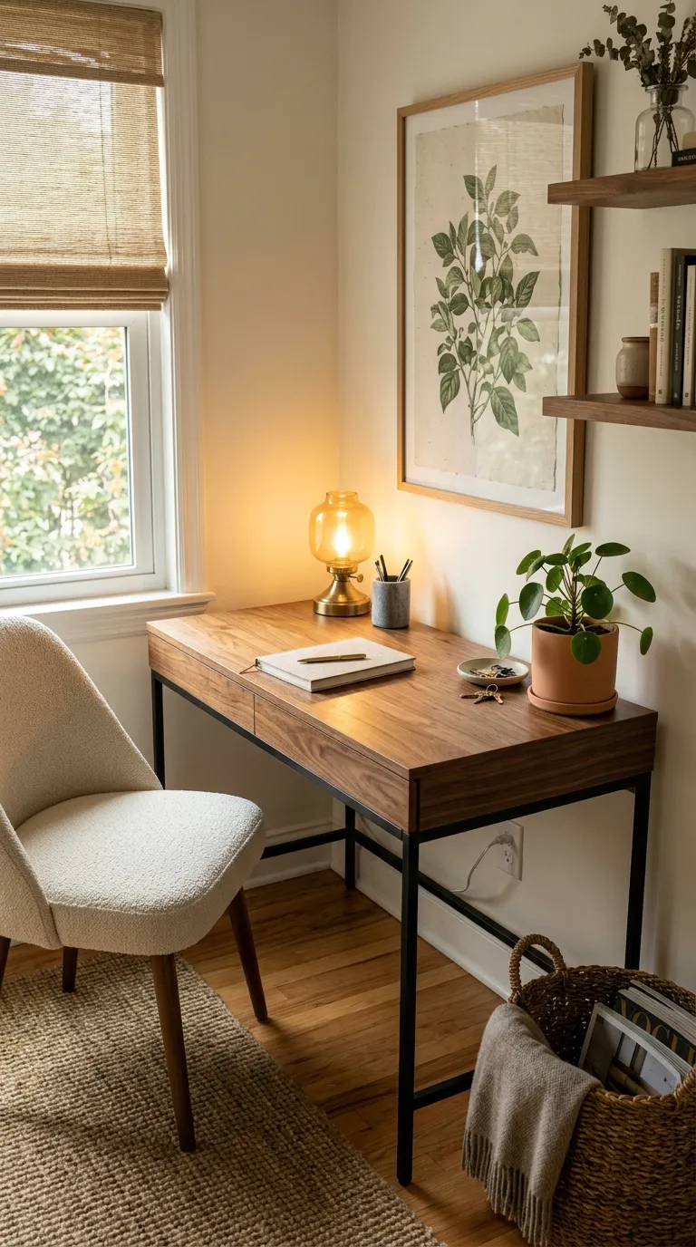 cozy desk setup inspiration Warm Wood Layers