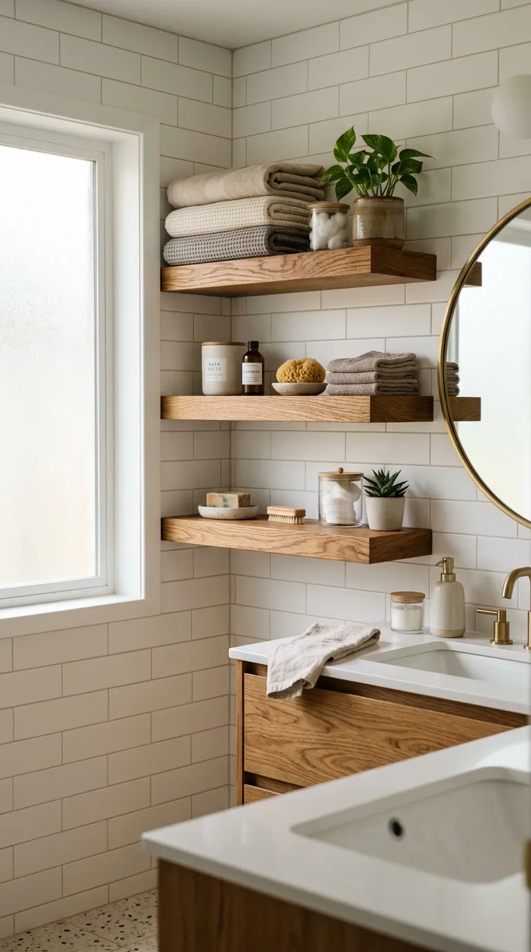 DIY bathroom storage ideas Floating Wood Shelves
