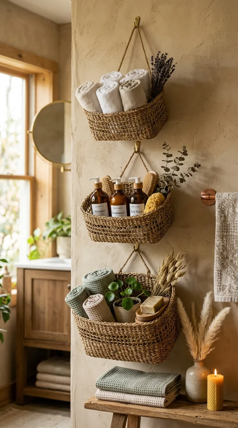 DIY bathroom storage ideas Hanging Basket Walls