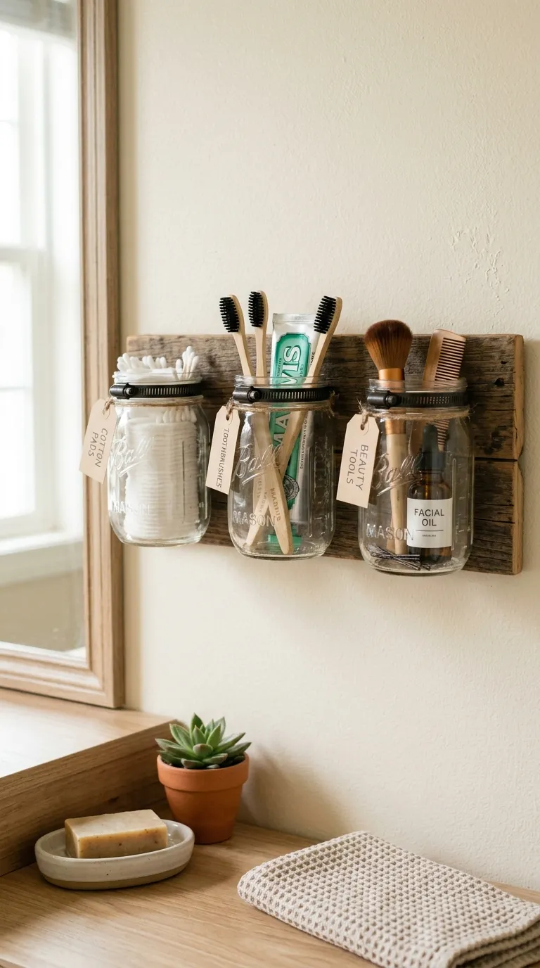 DIY bathroom storage ideas Mason Jar Organizers