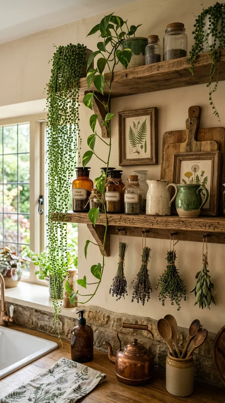 DIY cottagecore decor ideas Botanical Shelf Styling