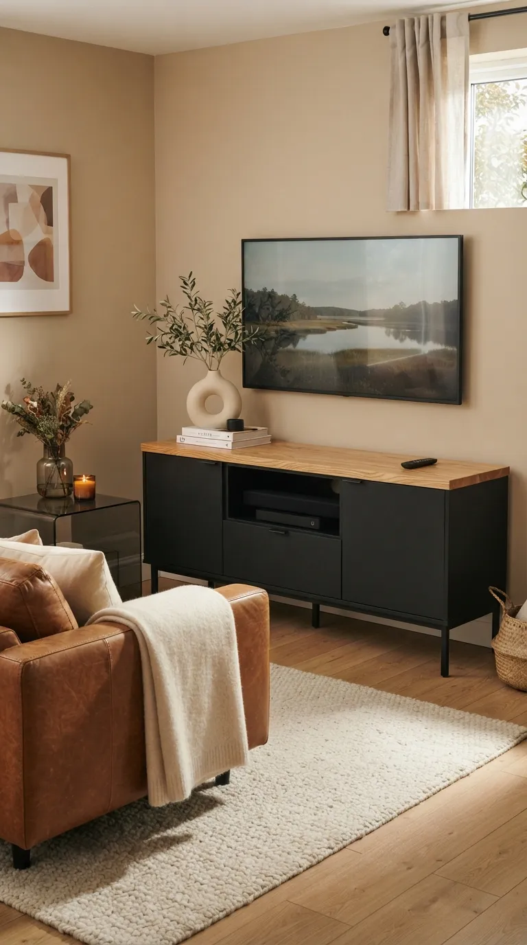 diy tv stand ideas on a budget Black-and-Wood Console