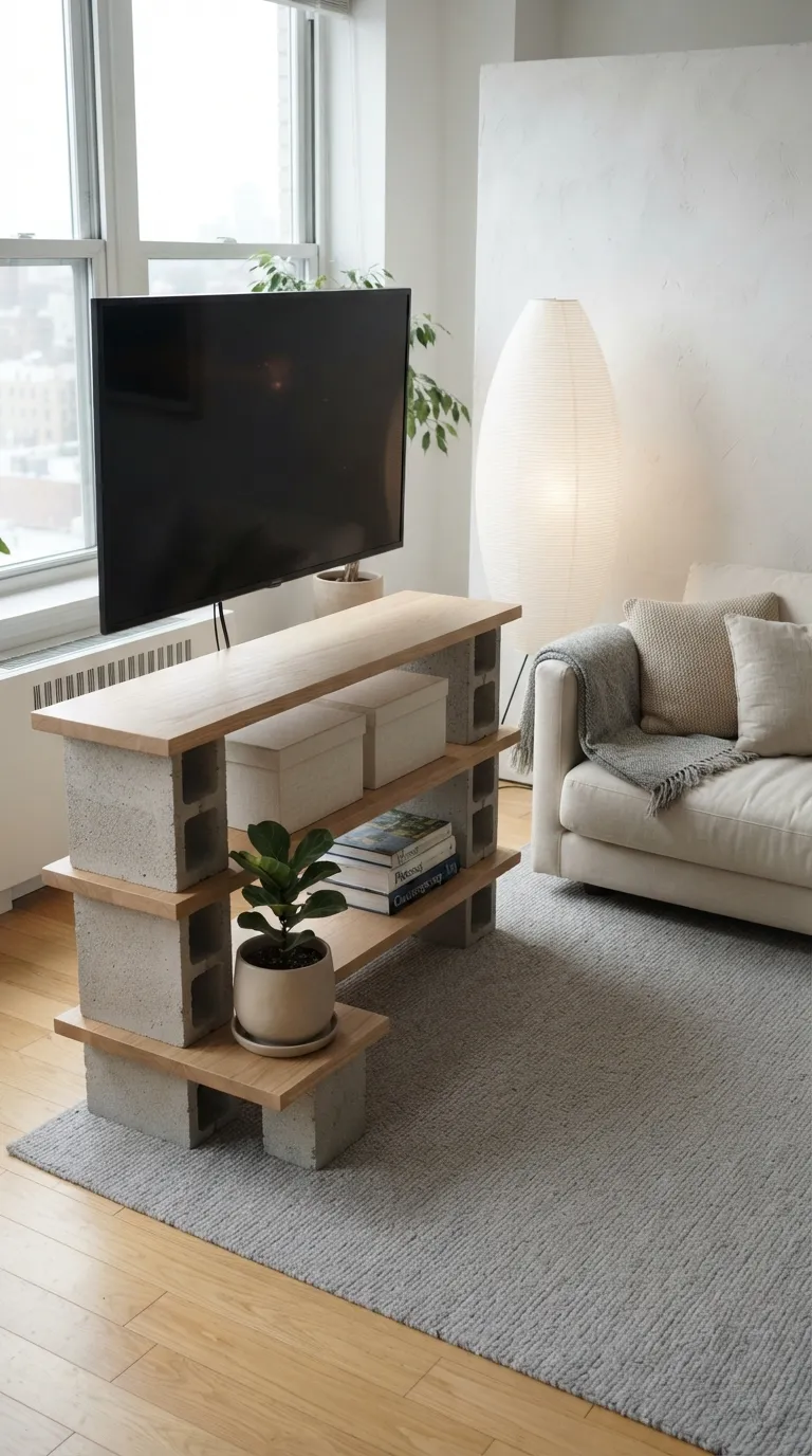 diy tv stand ideas on a budget Concrete Block Console