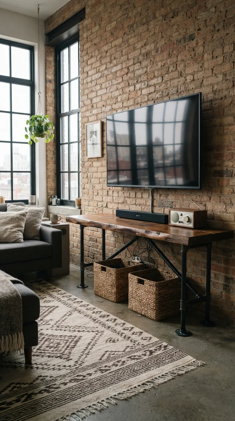diy tv stand ideas on a budget Industrial Pipe TV Console