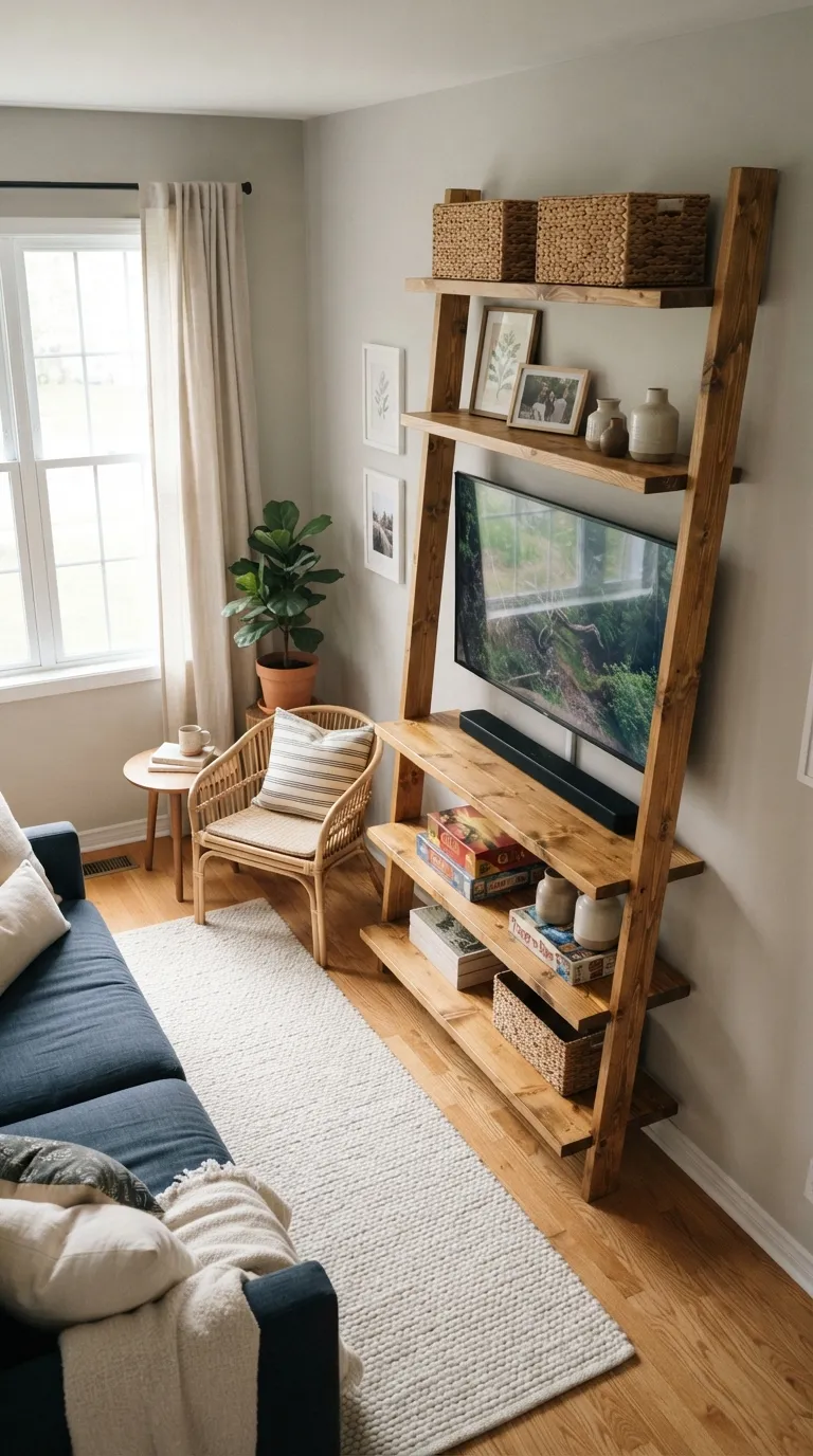 diy tv stand ideas on a budget Open Ladder-Style Console