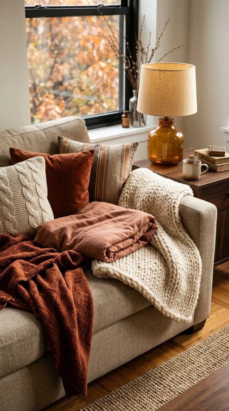 fall apartment decor Layered Throw Textures