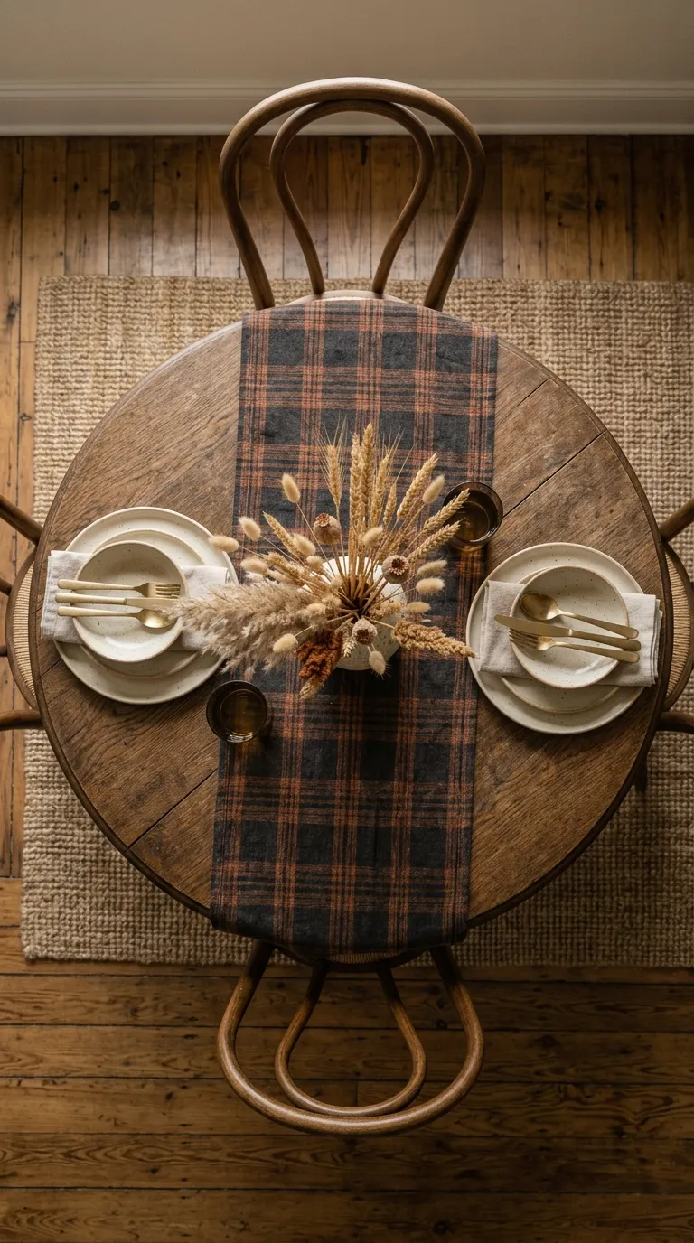 fall apartment decor Plaid Dining Details
