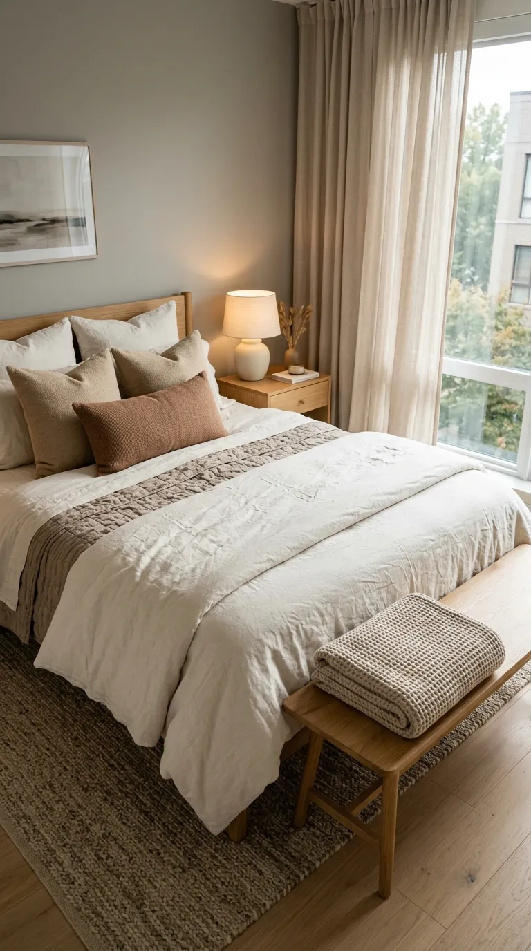 fall apartment decor Soft Neutral Bedding