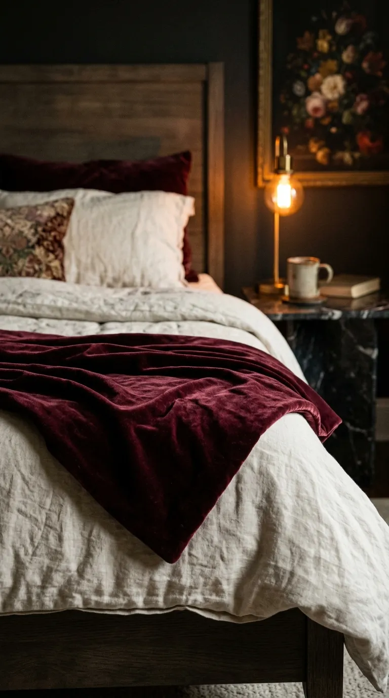 fall bedding Burgundy Velvet Throw