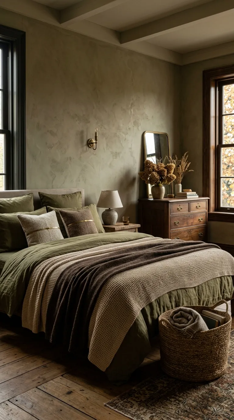 fall bedding Moody Olive Tones
