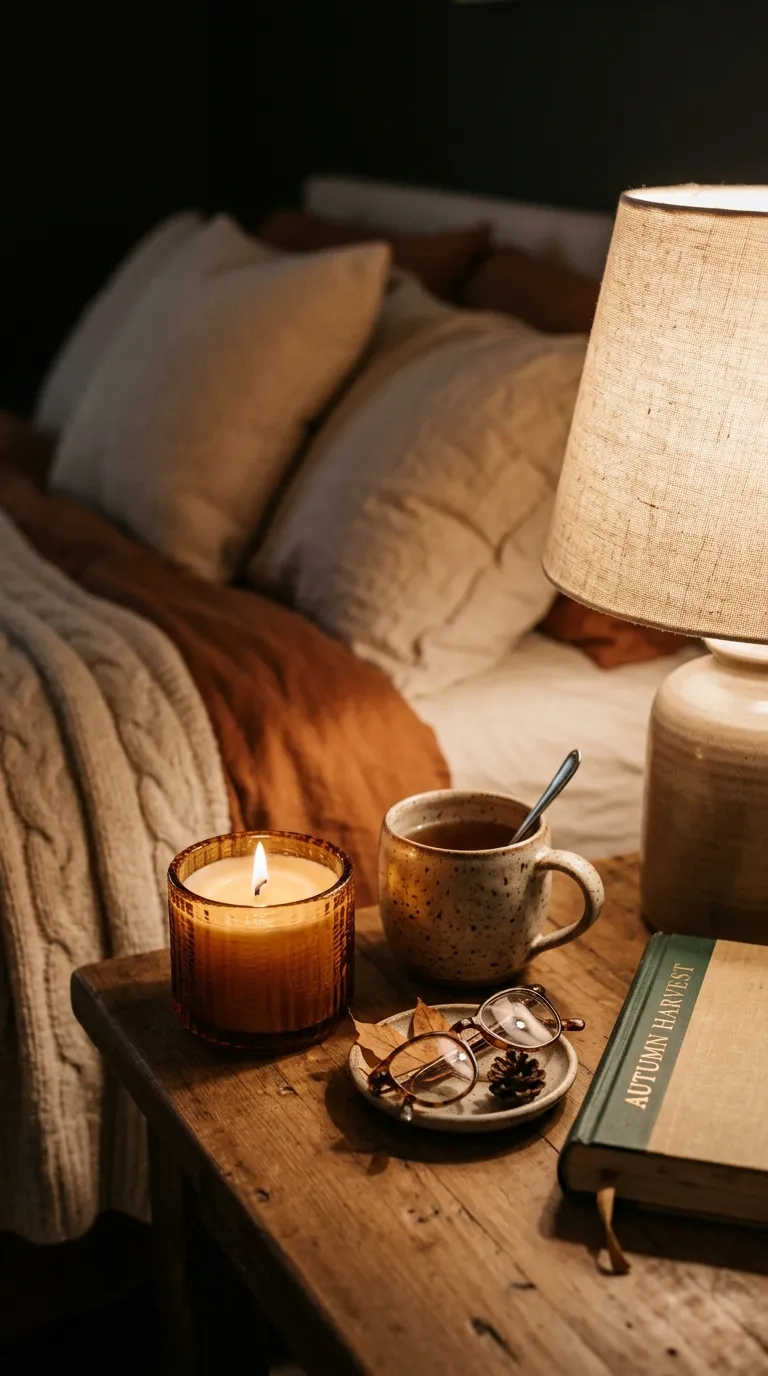 fall bedroom decor Candlelit Nightstand