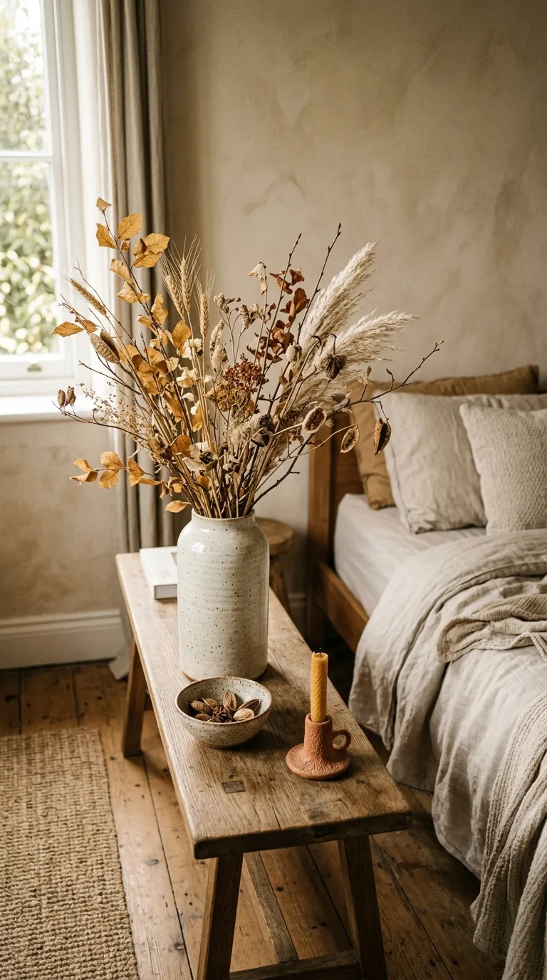 fall bedroom decor Dried Foliage Styling