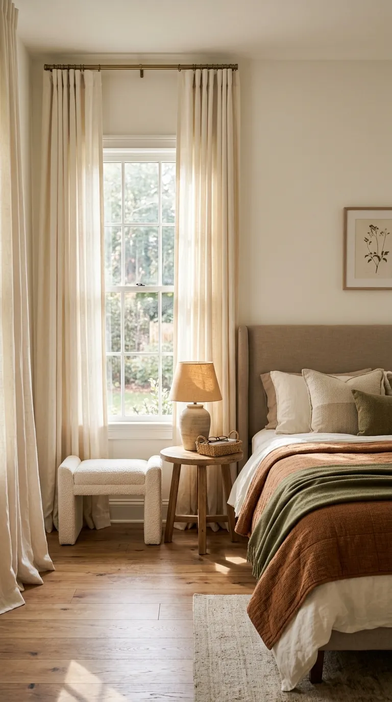 fall bedroom ideas Soft Cream Curtains