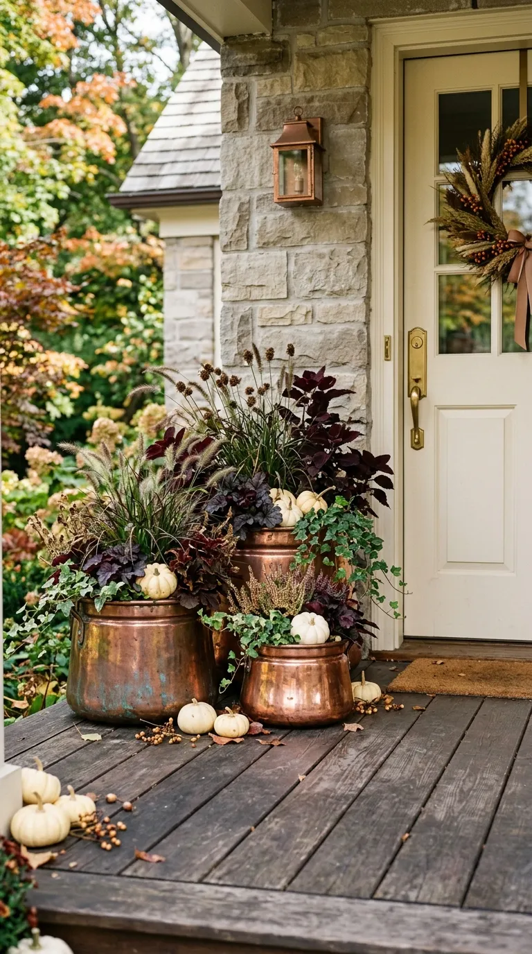 fall front porch decor Copper Accent Pots