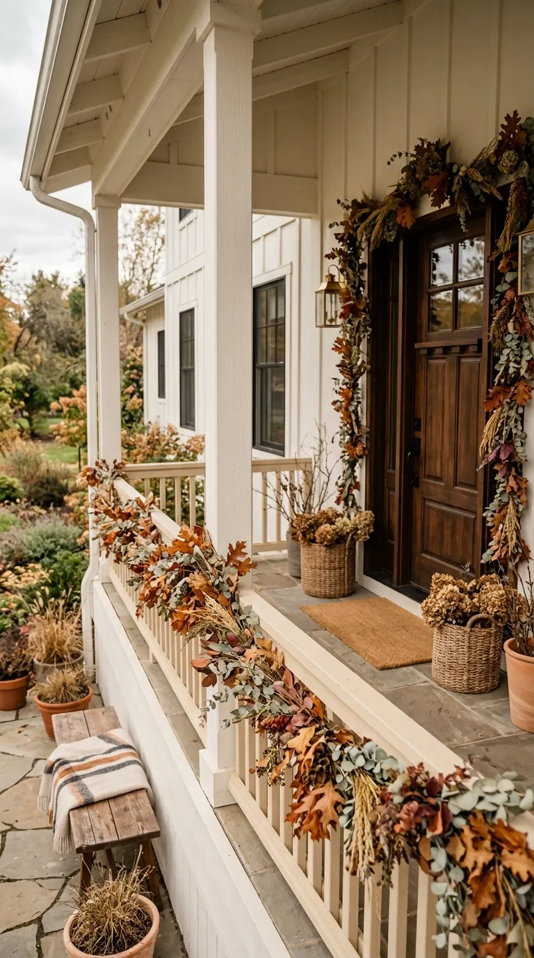 fall front porch decor Dried Leaf Garland