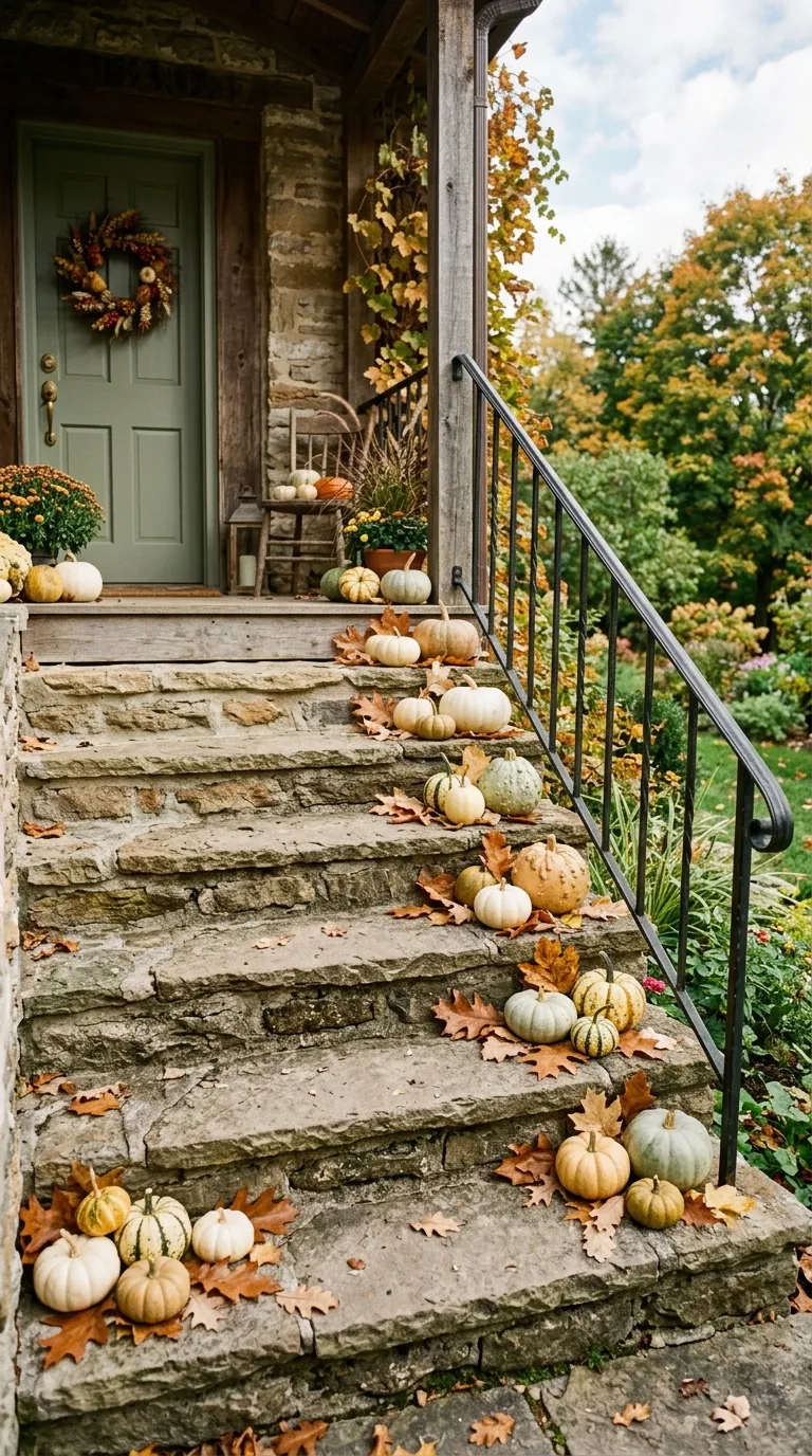 fall front porch decor Gourd Stair Accents