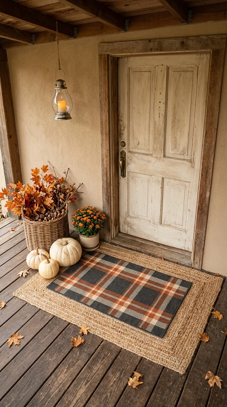 fall front porch decor Plaid Welcome Mat