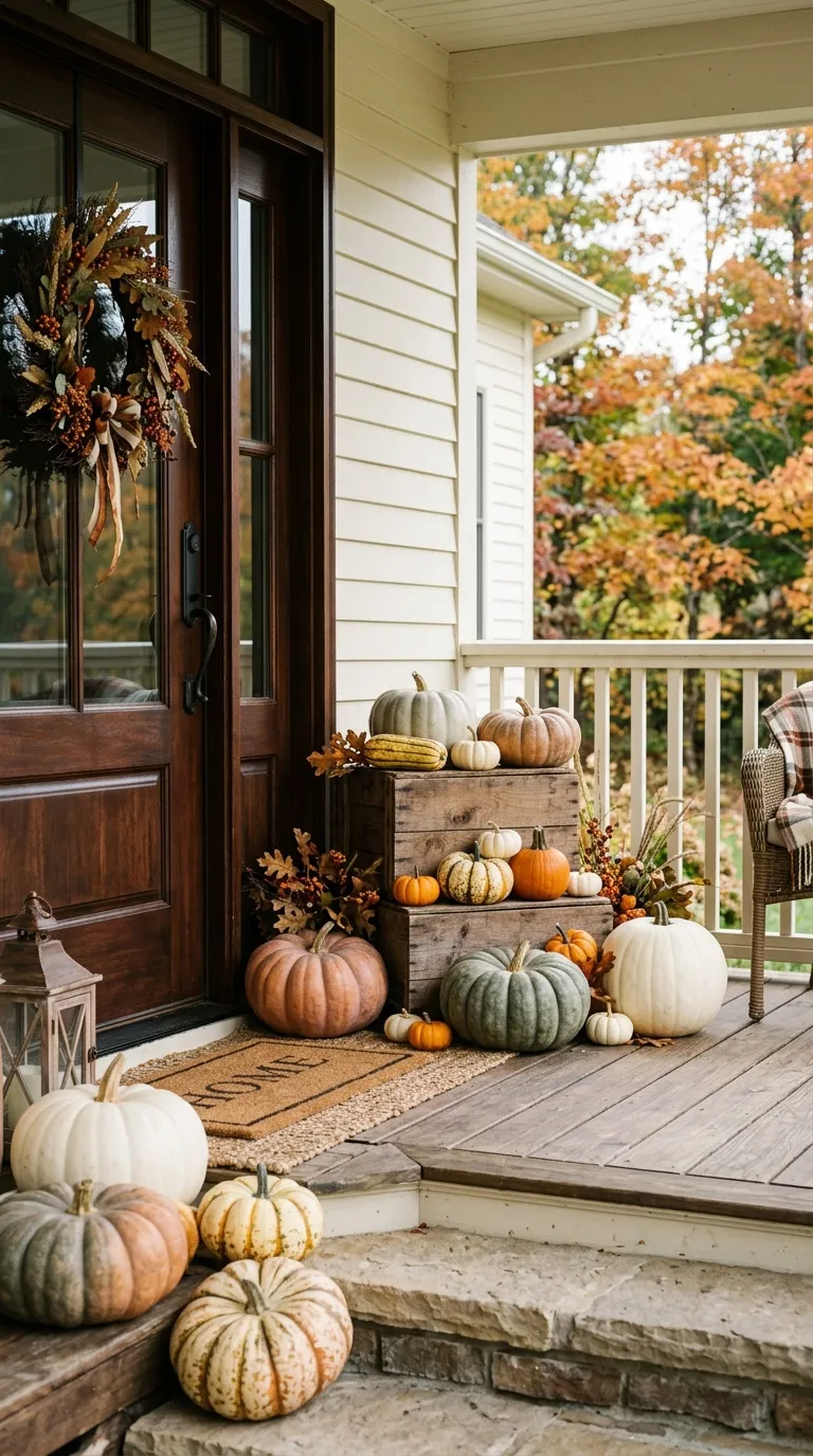 fall front porch decor Pumpkin Layering