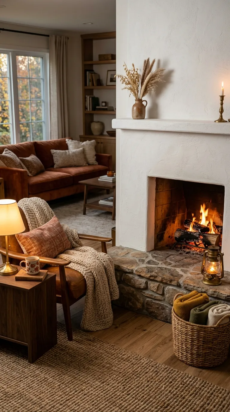 fall home decor Cozy Fireplace Corner