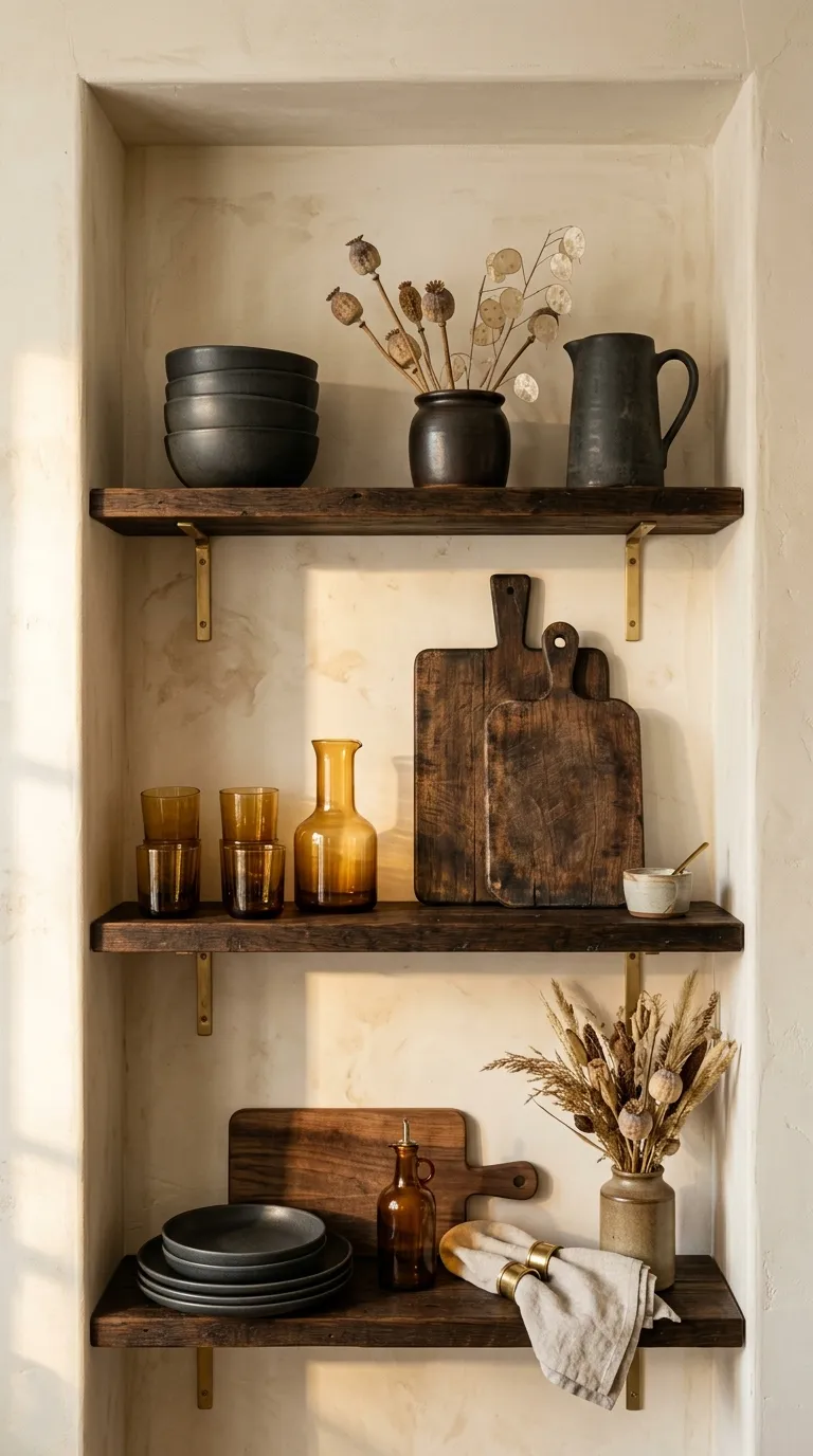 fall kitchen decor Moody Open Shelves