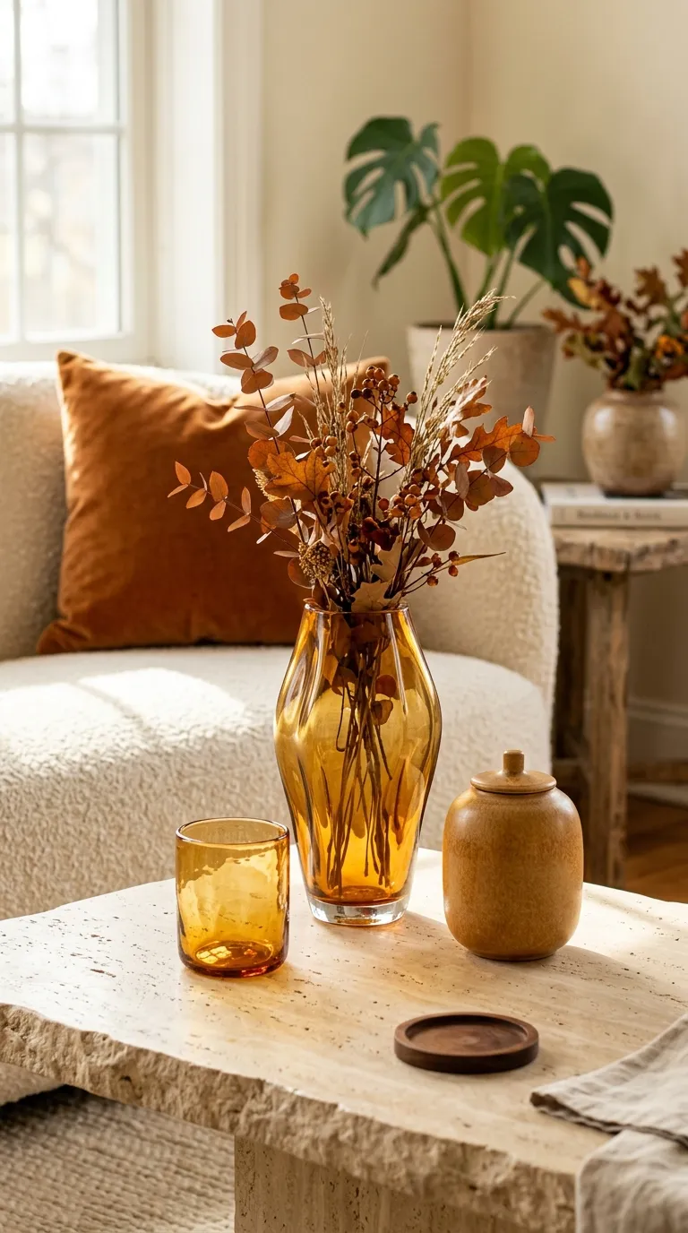 fall living room decor Amber Glass Accents