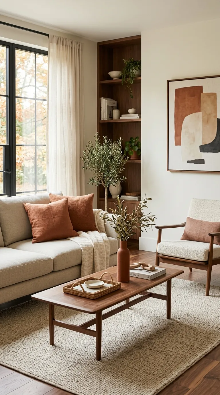 fall living room decor Burnt Orange Accents