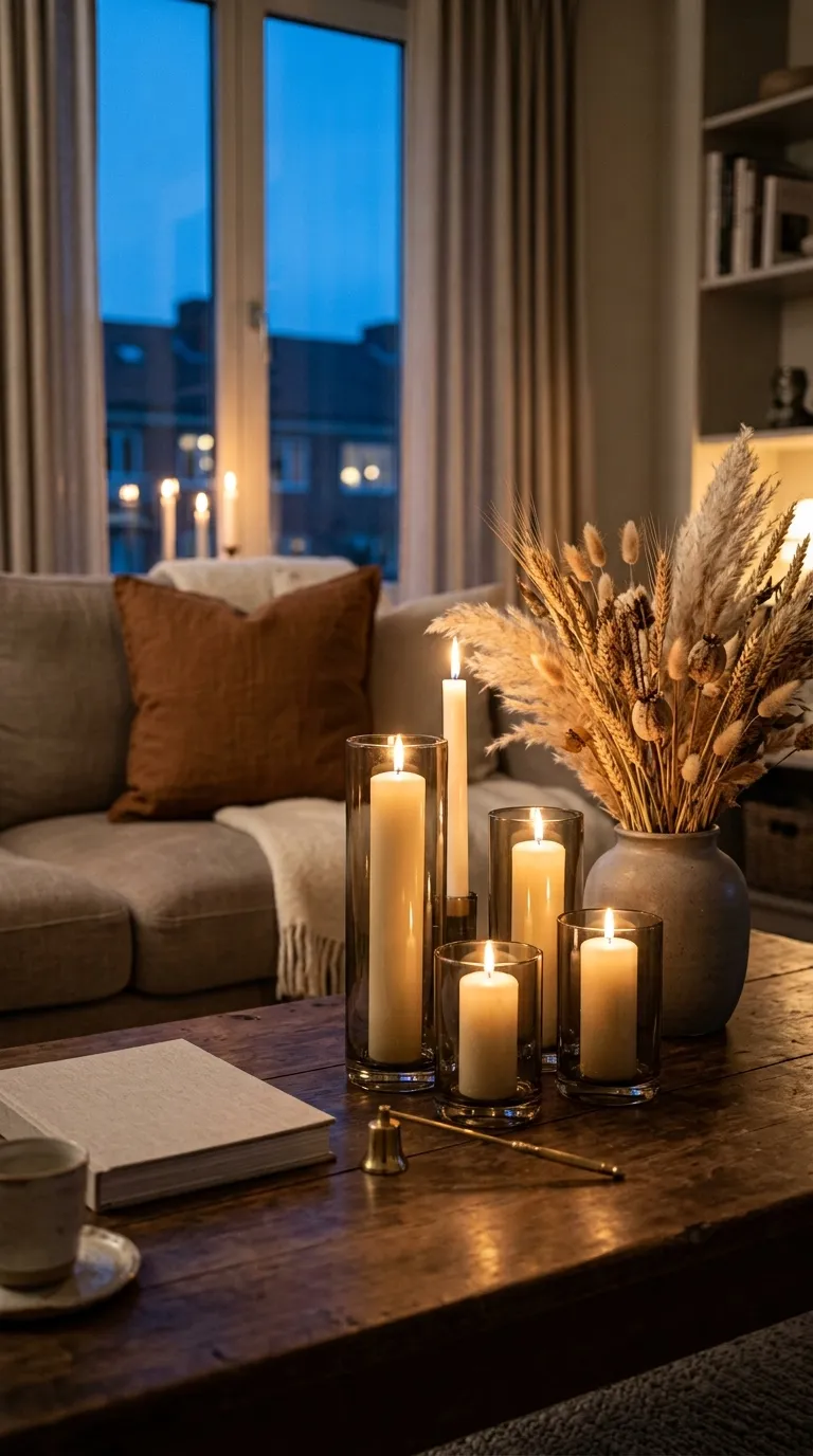 fall living room decor Cozy Candlelight Glow