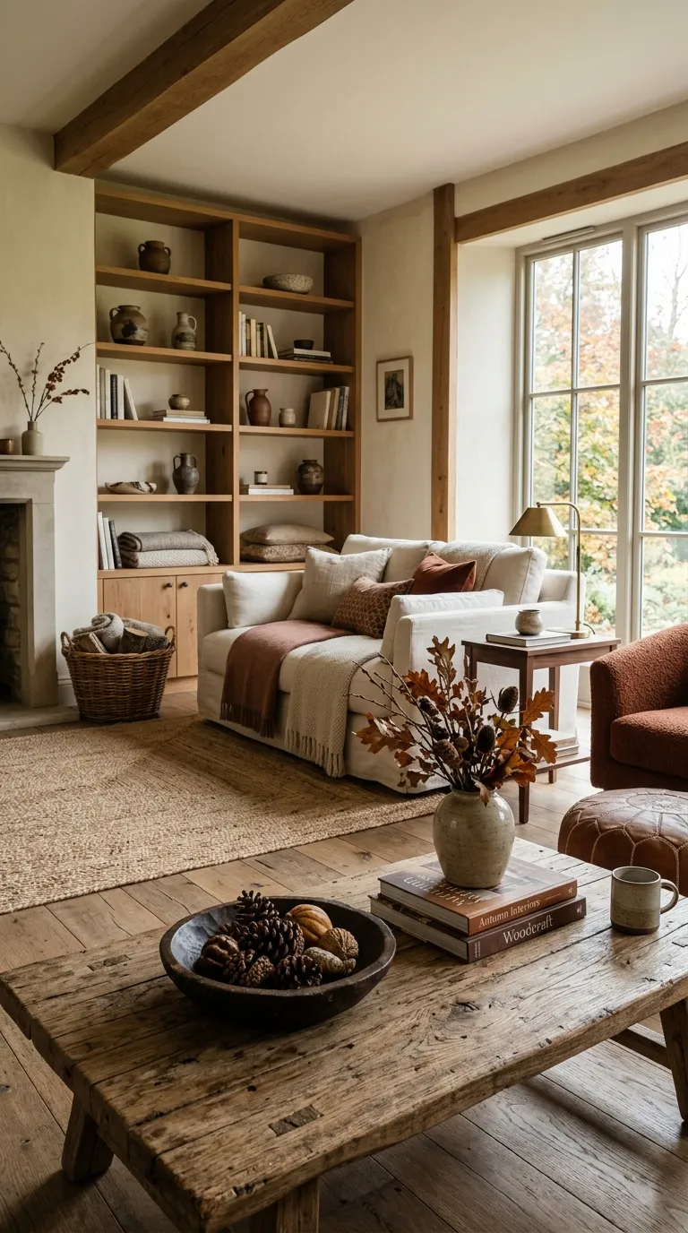 fall living room decor Natural Wood Details