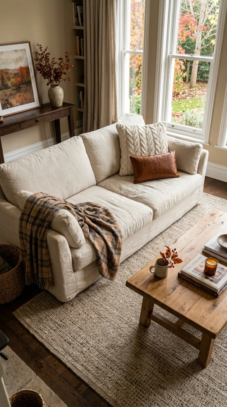 fall living room decor Plaid Throw Layers