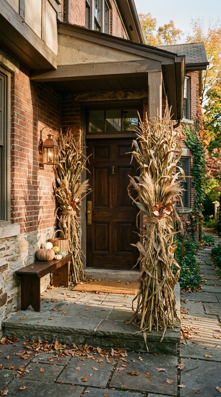 fall porch decor Cornstalk Door Framing