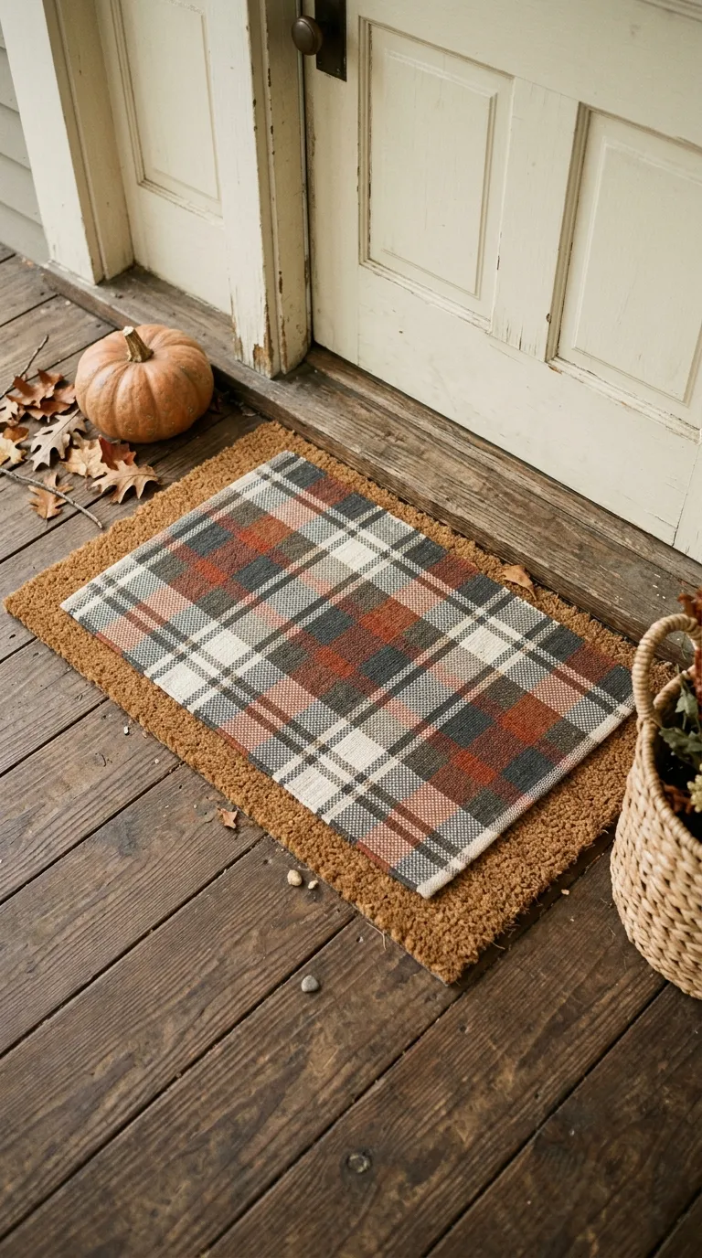 fall porch decor Plaid Welcome Mat