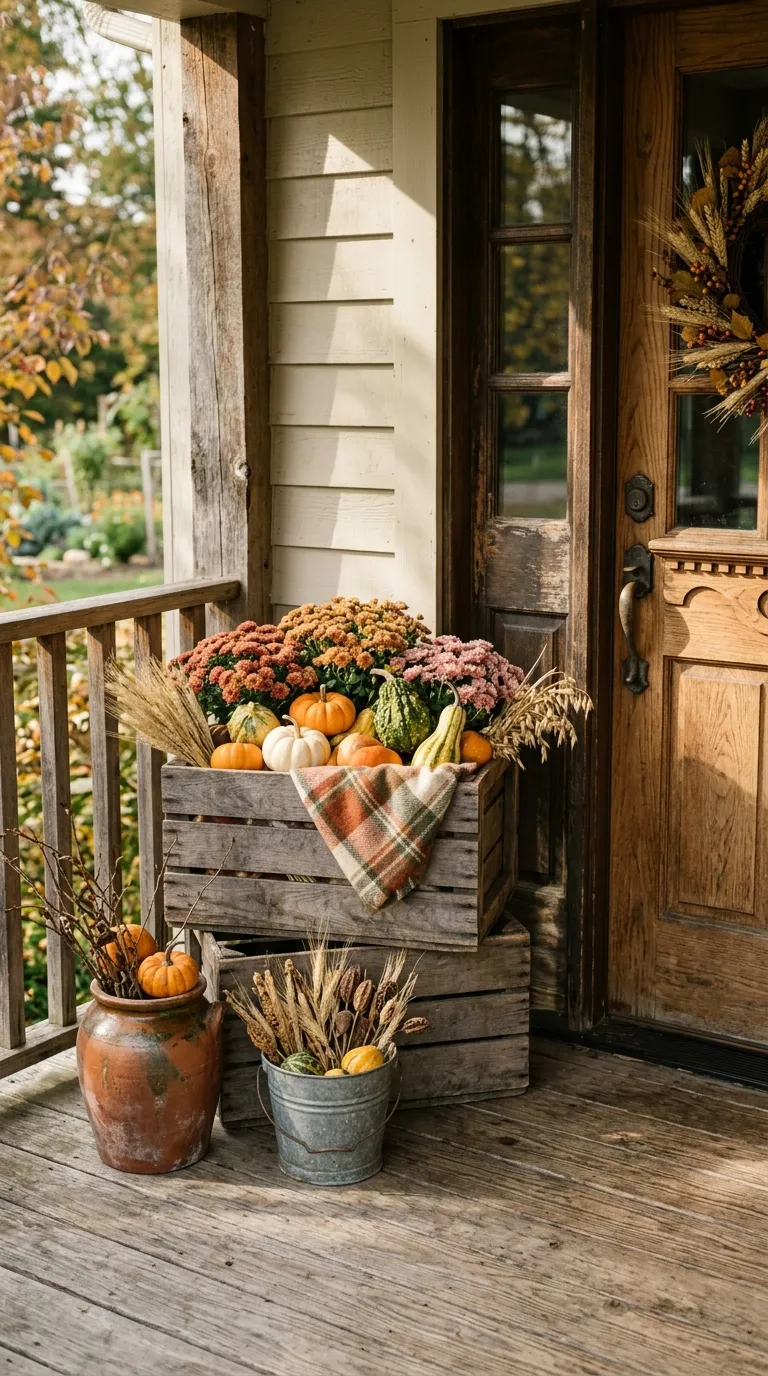fall porch decor Rustic Crate Display