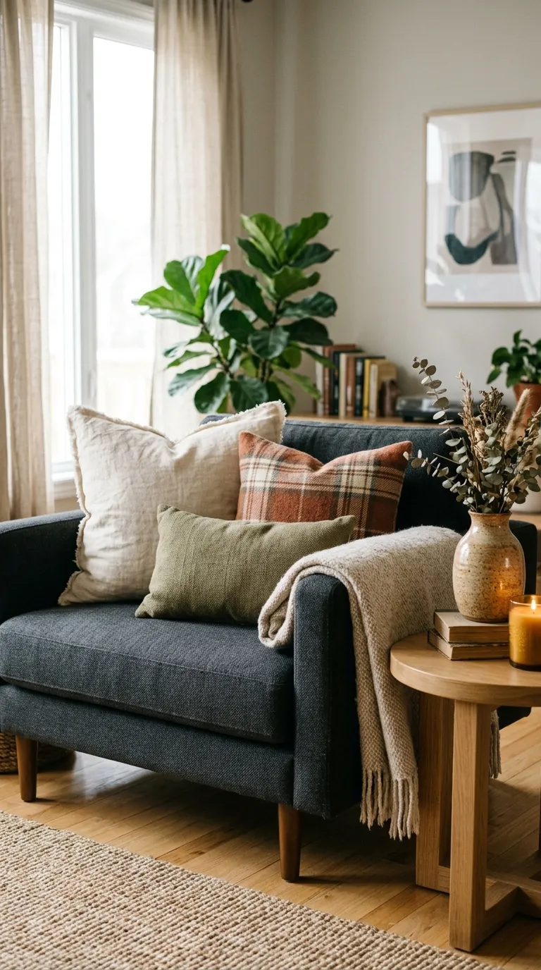 fall room decor Plaid Pillow Layers