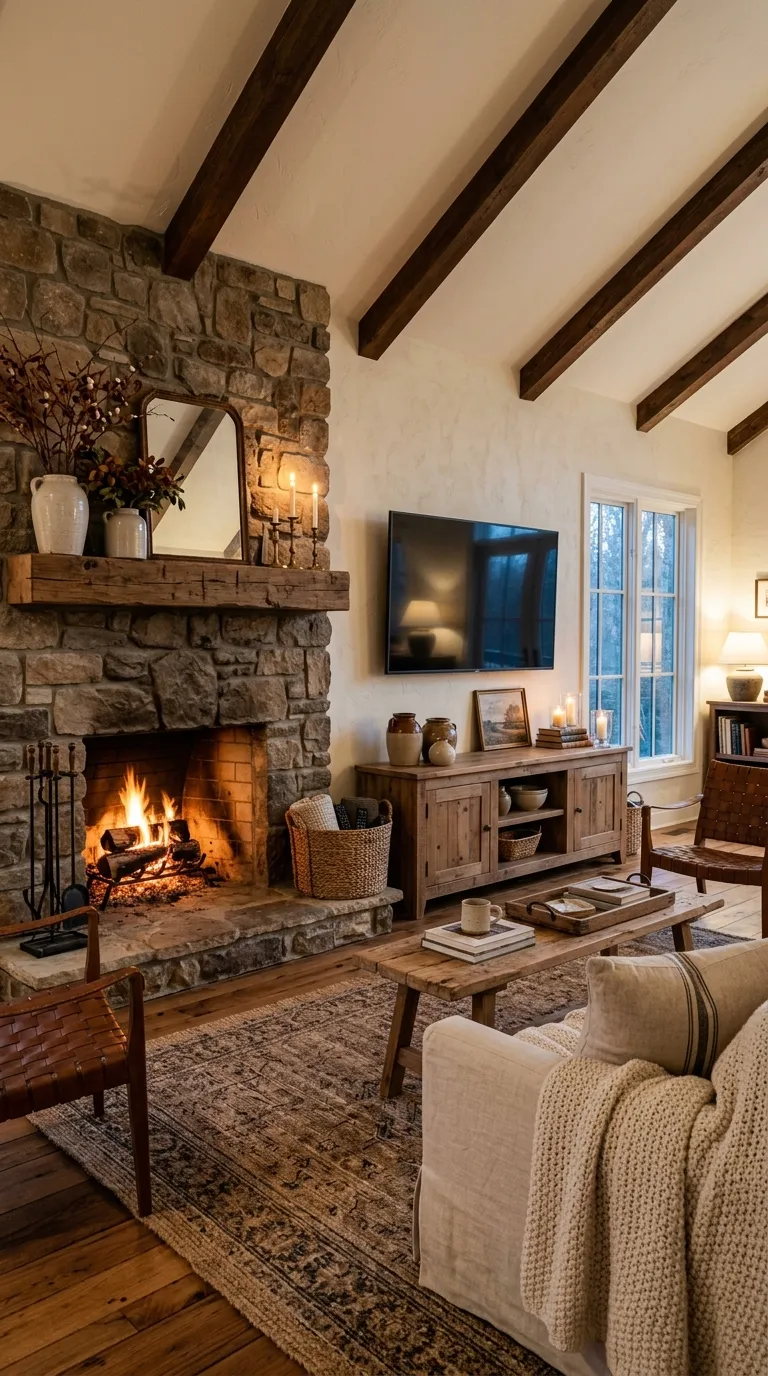 farmhouse tv stand decor ideas Cozy Fireplace Pairing