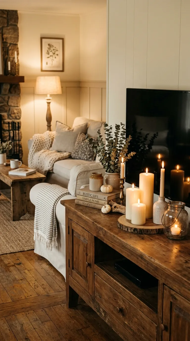 farmhouse tv stand decor ideas Farmhouse Candle Styling