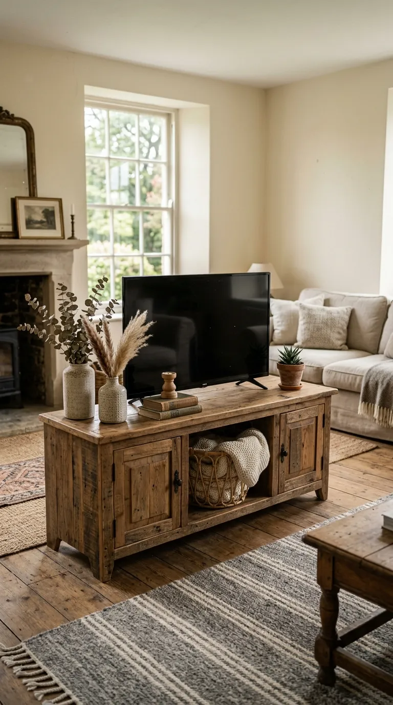 farmhouse tv stand decor ideas Reclaimed Wood Accents