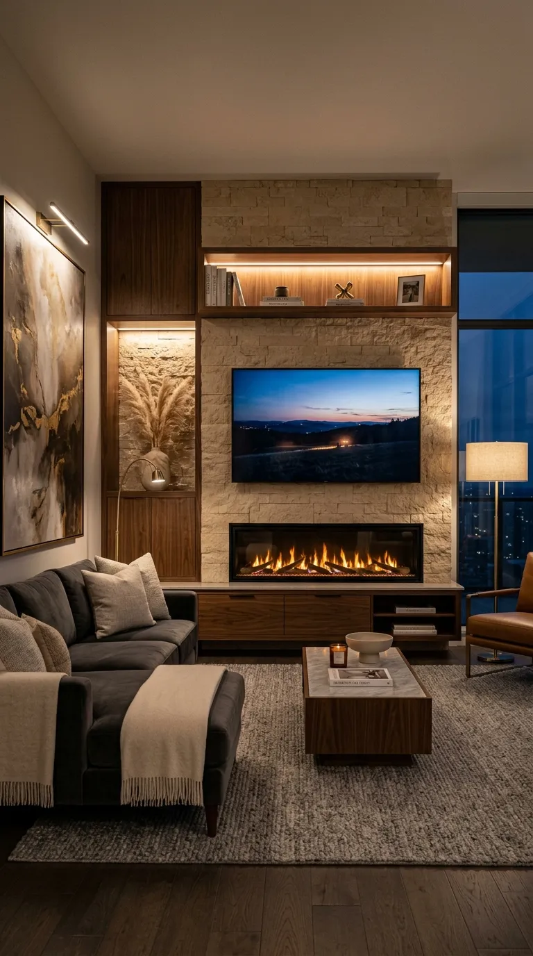 floating tv stand ideas Floating Fireplace Combo