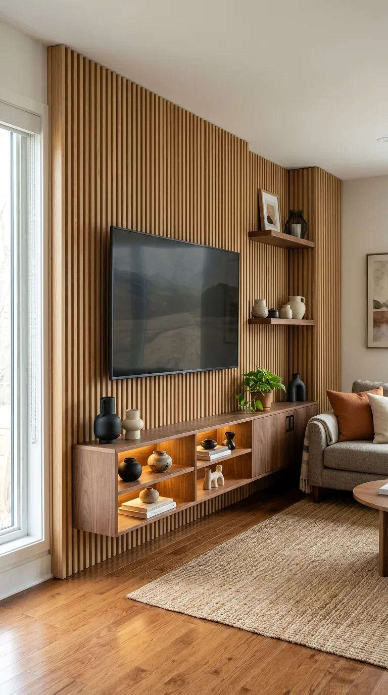 floating tv stand ideas Fluted Wall Panels