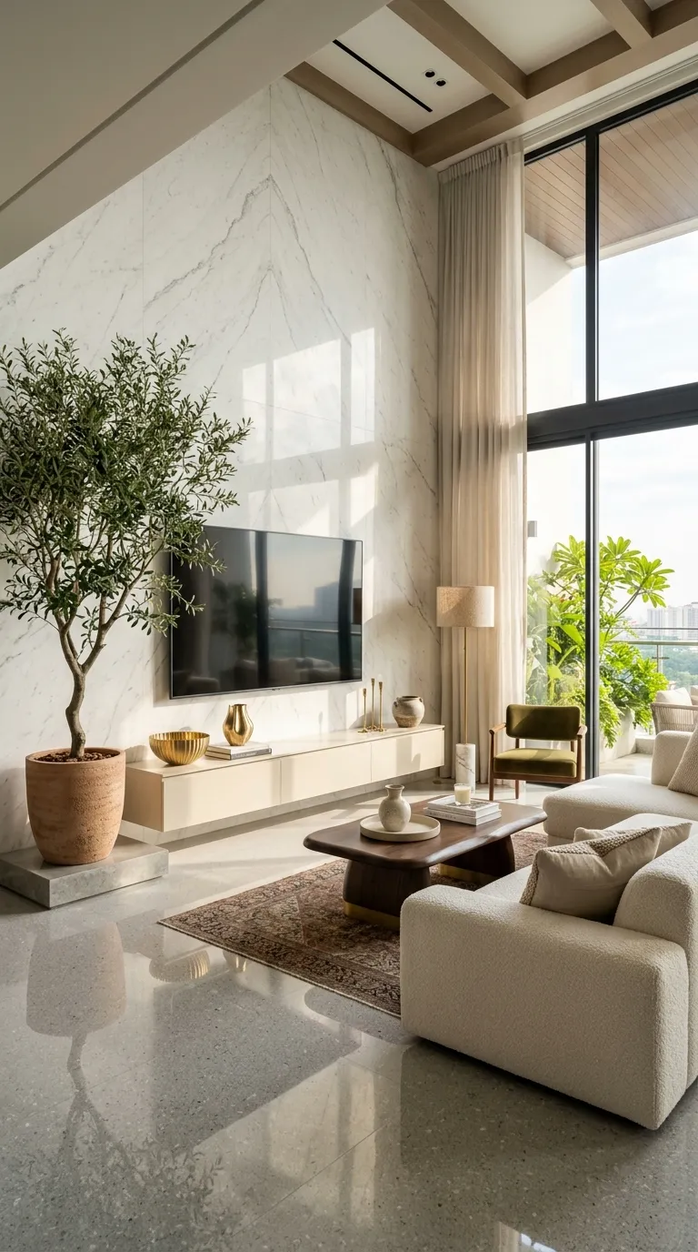 floating tv stand ideas Marble Accent Wall