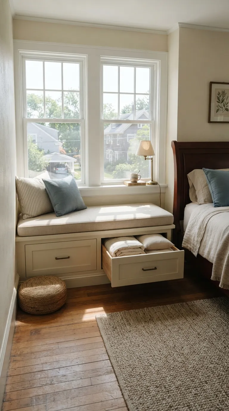 guest bedroom storage ideas Built-In Window Seat