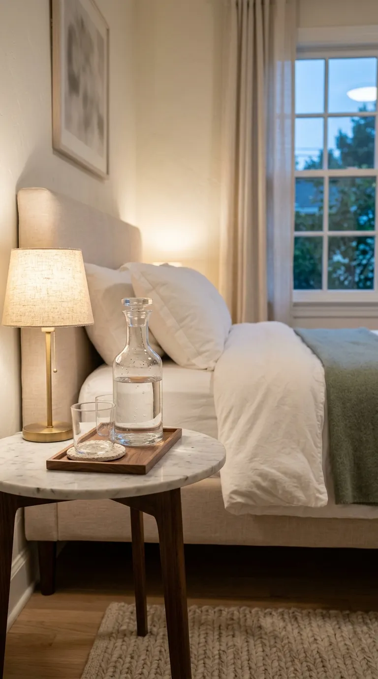guest room aesthetic ideas Create a Bedside Drink Station